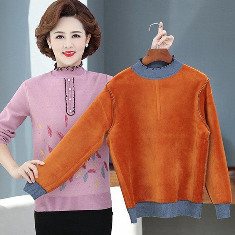 Autumn and Winter Thickened Velvet Sweater Knitted Long-sleeved Bottoming Shirt Middle-aged Pullover Casual Sweater