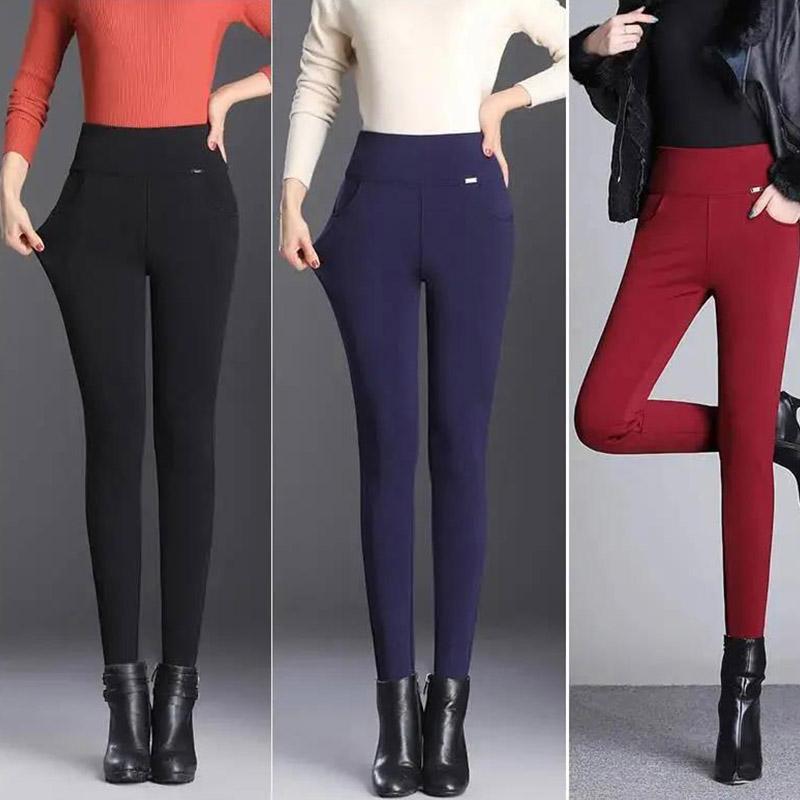 Winter Gold Velvet Leggings for Women Wearing High Waist and Slimming Solid Color Plus Velvet Thickening Tight Feet To Keep Warm