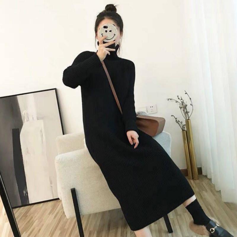 Pofulove thick sweater skirt women Korean version of the net red loose bottoming shirt mid-length high-neck over-the-knee jumper