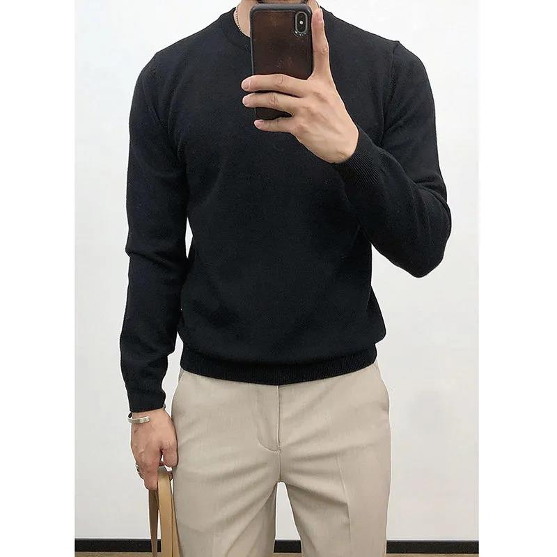 Winter Thin Round Neck Bottoming Sweater Korean Style Slim Pullover Sweater with Inner Line Sweater Men's Top