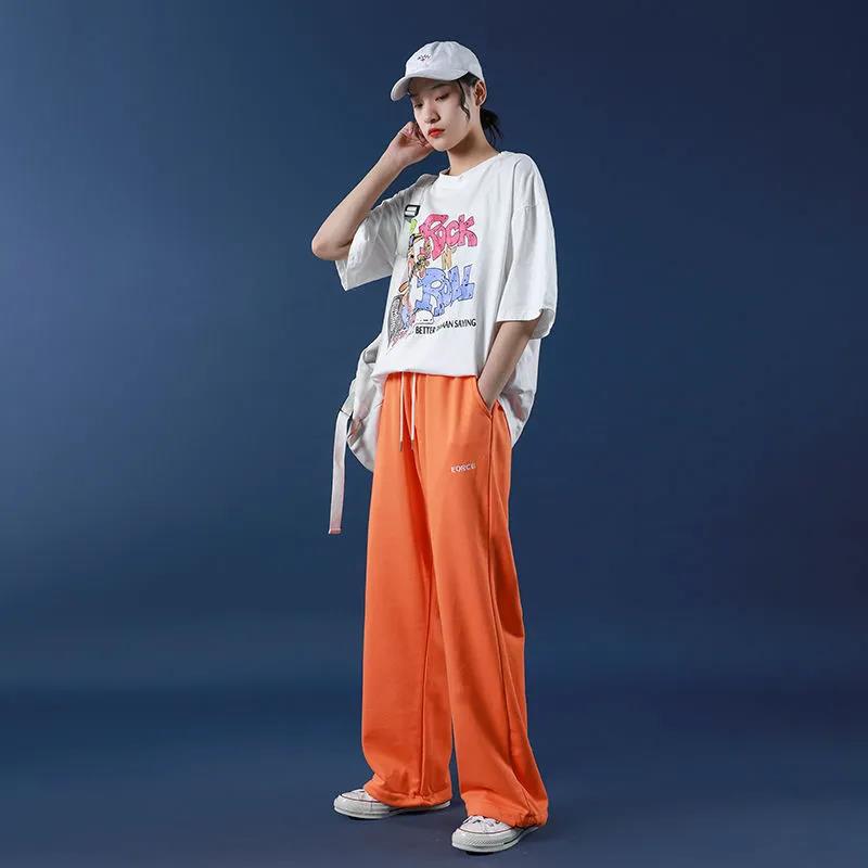 Summer Thin Straight Hole Casual Sports Pants Female Student Korean Version Loose and Thin Drape Mopping Trousers