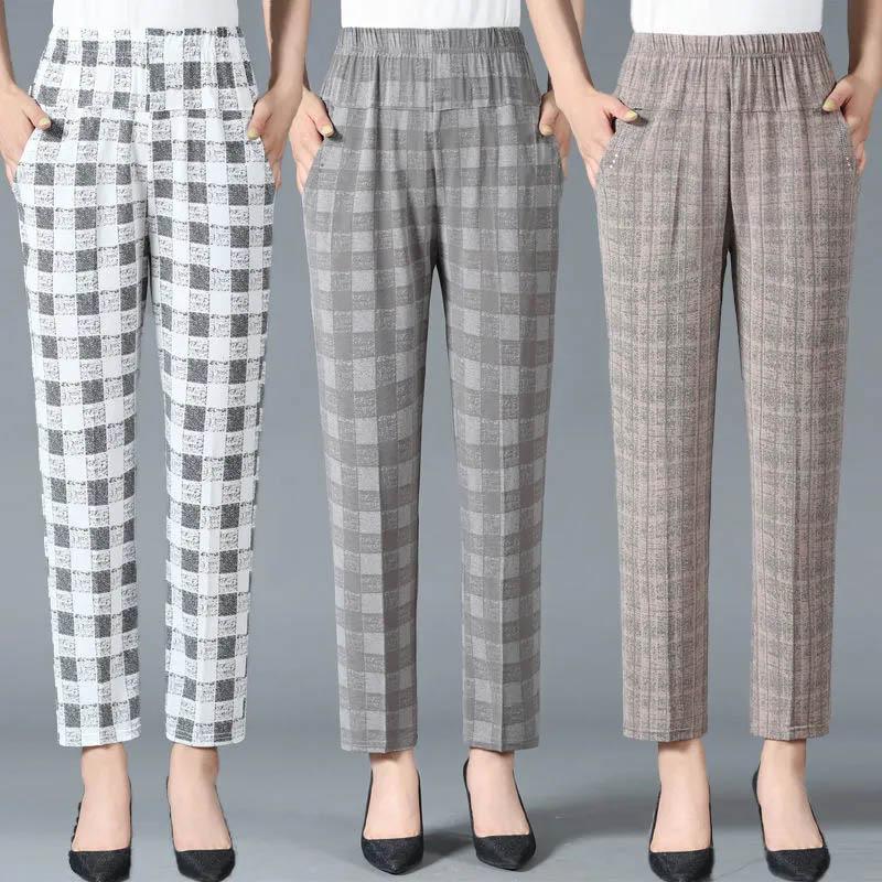Women's Pants Spring and Summer Elastic Casual Pants Large Size Loose Breathable Pants Elastic High Waist Straight Pants