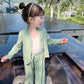 Girls' Suit Spring Clothes Children's Foreign Style Long Sleeve Cardigan Coat Baby Leisure Wide Leg Pants Two Piece Set