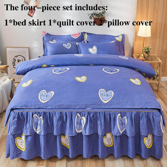 Four-piece Bed Skirt Bedspread Bed Cover Pillowcase Non-slip Bed Linen Set