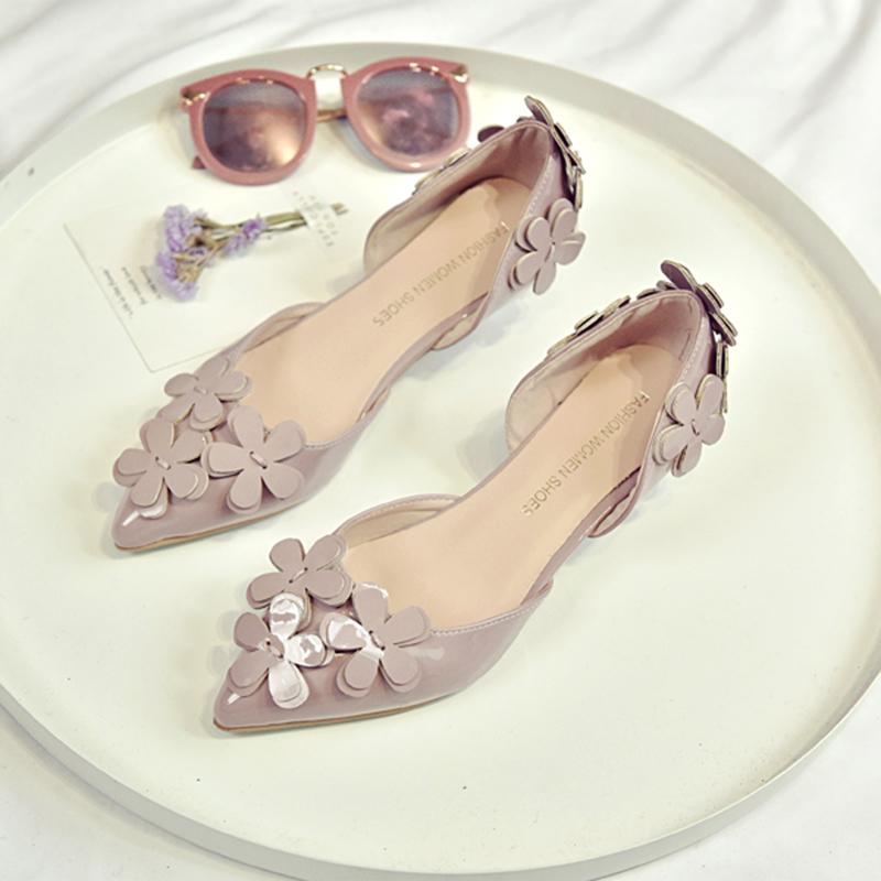 Korean Version  Sweet  Versatile Pointed Toe Single Shoes Women's High Heels 3cm Hollow Flower Low-heeled Small Stiletto Low-heeled Shoes