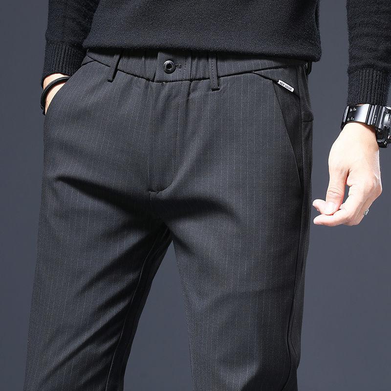 Spring and Summer New Striped Casual Pants Men's Summer Straight Elastic Waist Small Trousers