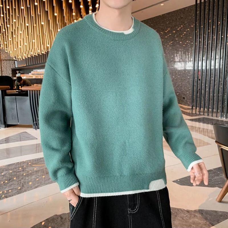 Sweater Men Loose Solid Color Simple Trend Boys Winter Warm and Comfortable Literary Sweater Soft