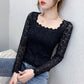 Women's Spring and Autumn Long Sleeve Lace Bottoming Shirt Square Collar Slim Top