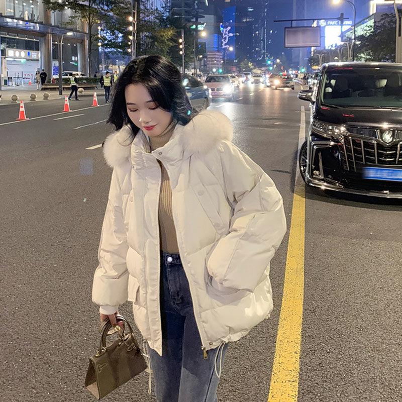 Hooded Big Fur Collar Short Lightweight Cotton Jacket Women Winter Loose Bread Jacket Thickened Warm Winter Cotton Jacket Thickened Jacket