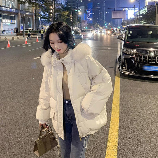 Hooded Big Fur Collar Short Lightweight Cotton Jacket Women Winter Loose Bread Jacket Thickened Warm Winter Cotton Jacket Thickened Jacket