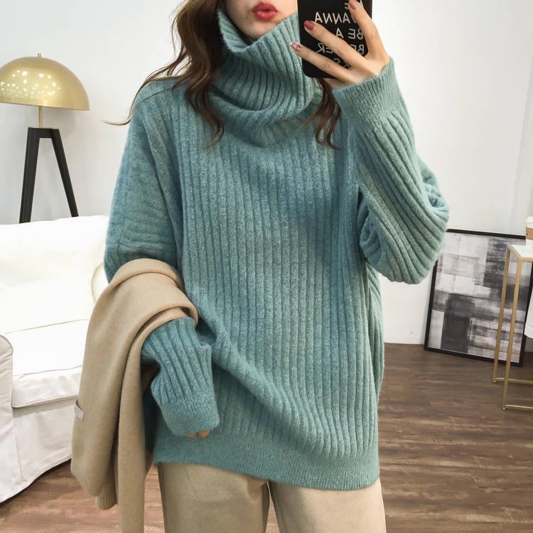 Loose Turtleneck Long-sleeved Sweater Women's Autumn and Winter Knitted Solid Color Sweater