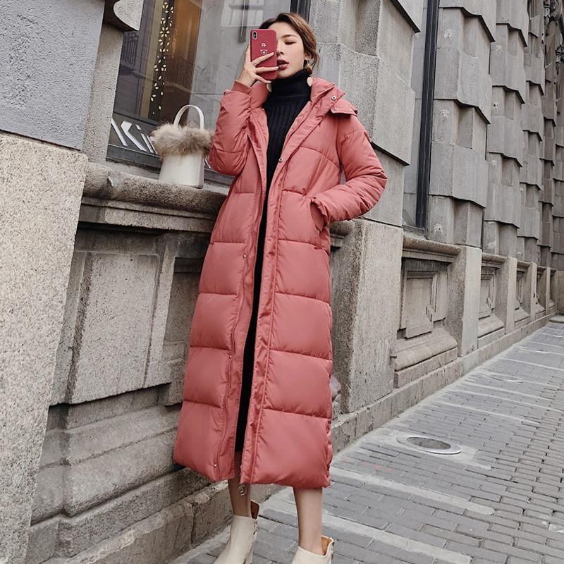 Hooded Stand-collar Down Padded Jacket Women's Loose and Thick Super Long Over-the-knee Cotton-padded Jacket Women's Warm Winter Padded Jacket