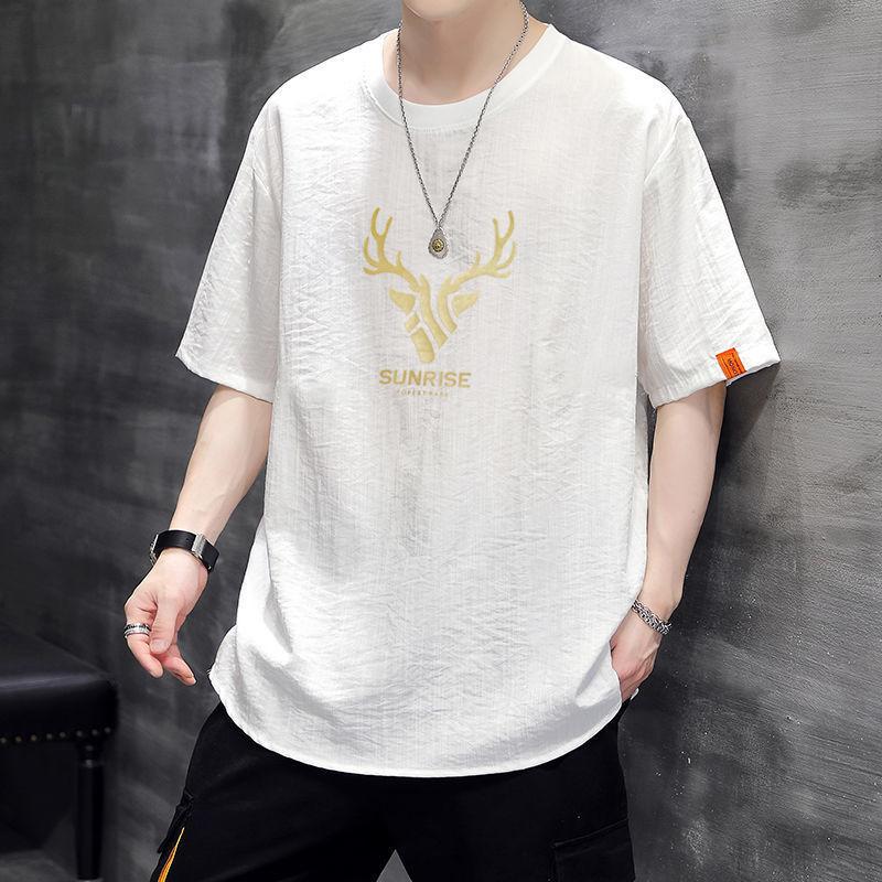 Summer Men's Short Sleeve Ice Silk Printed T-shirt Casual Loose Half Sleeve