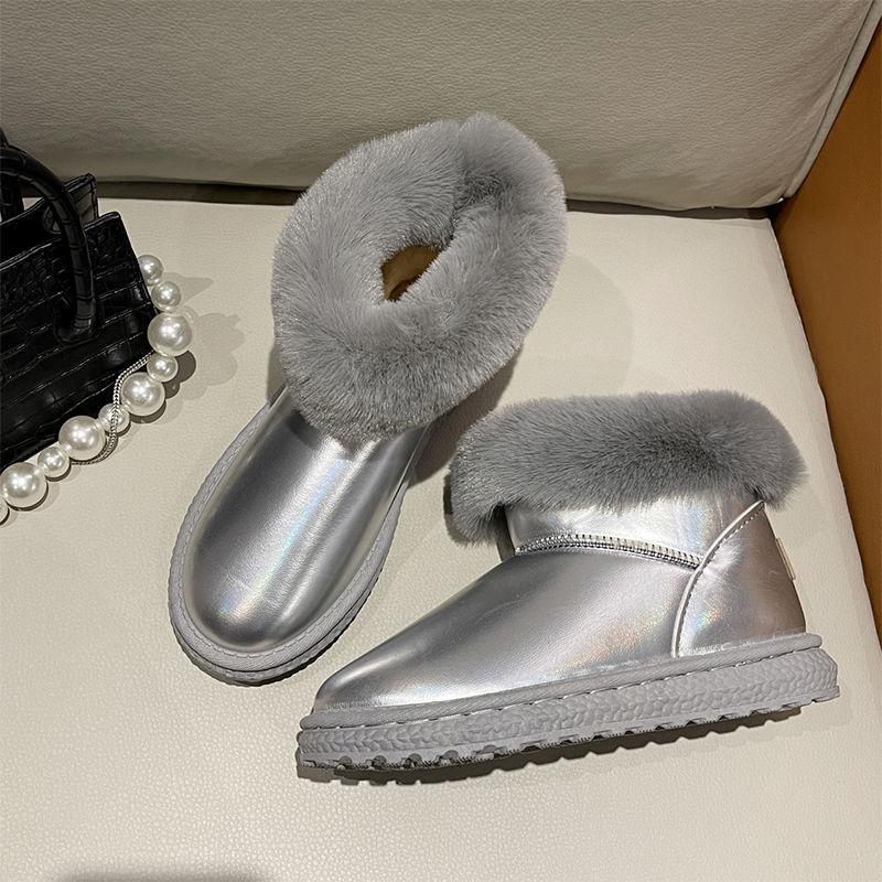 Snow Boots Women's Fur One-piece Waterproof Winter Plus Velvet Thickening Short Tube One Pedal Cotton Shoes