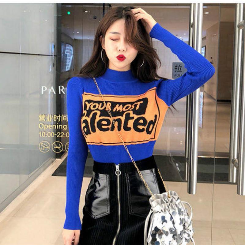 Autumn and Winter Tight Fit Pullover Long-sleeved Bottoming Shirt Printing Wild Sweater