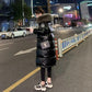 Winter Fashion Big Fur Collar Bright Face Down Padded Jacket Women Mid-length Thick Coat