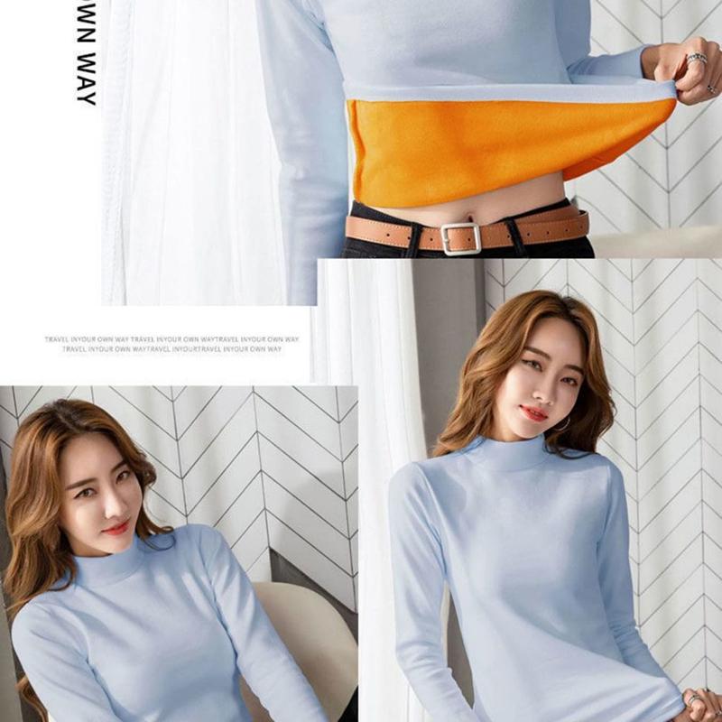 Winter Half High Neck Warm Ladies Bottoming Shirt Plus Velvet Padded Inner Long-sleeved T-shirt Top