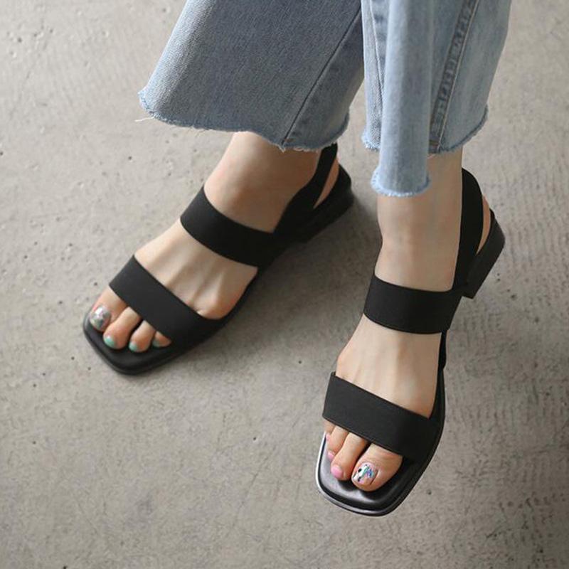 Sandals Female Summer Fairy Style Simple Lace-up Sandals Korean Wild Square Head Thick Heel Student Sandals