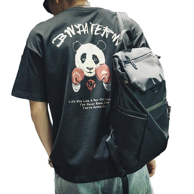 Summer Black Pure Cotton Short-sleeved T-shirt Male Loose Tide Brand Ins Half-sleeved Large Size Fat Fat Increase Trend Compassionate Shirt