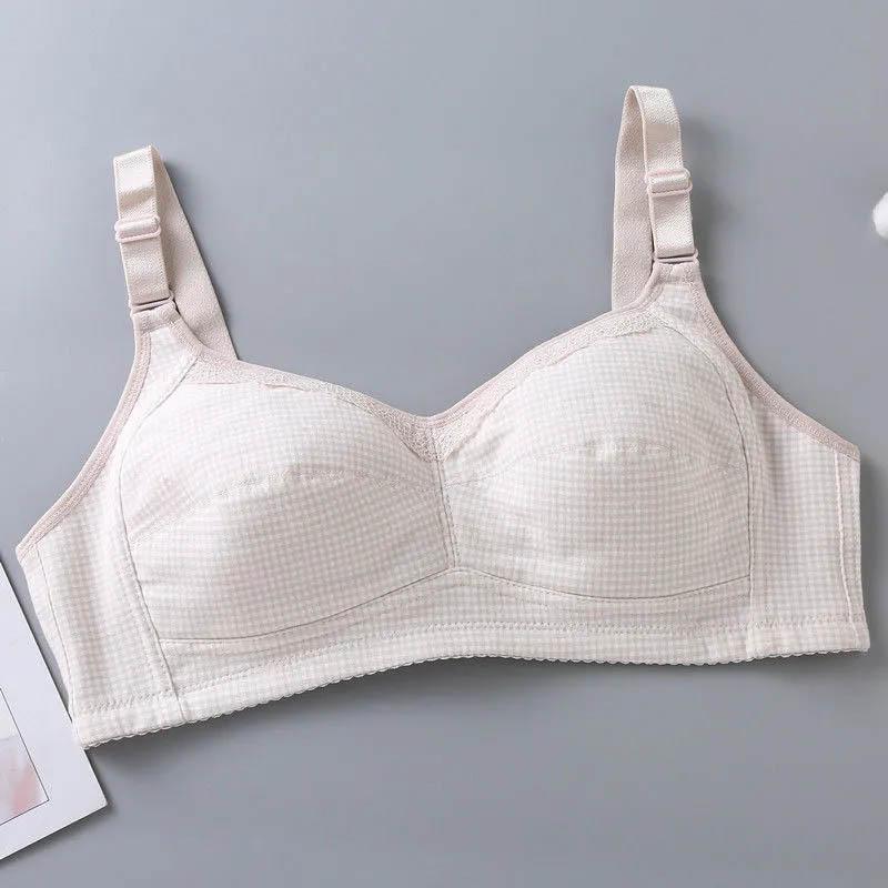 Four Seasons Full Cup Cotton Comfortable Breathable Skin-Friendly Ultra-thin Bra No Steel Ring No Sponge Large Size Anti-Sagging Bra