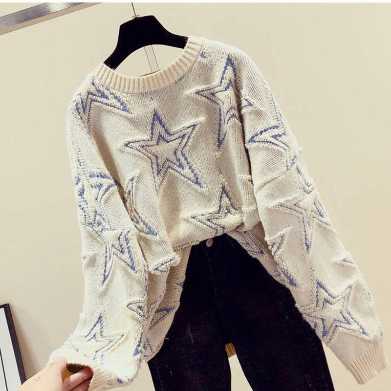 Pofulove Women Loose Knitted Pullover Sweaters Thick Solid Long Sleeve Knitted Sweater Jumper Winter