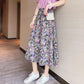 Floral Skirt Women Chiffon High Waist Long Skirt A-line Skirt Mid-length Floral Skirt Elastic Waistline Ladies Skirt Fabric Light and Breathable
