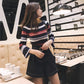 Trumpet Sleeve Knit Sweater Long Sleeve Top Women Striped Sweater Spring Autumn Word Shoulder