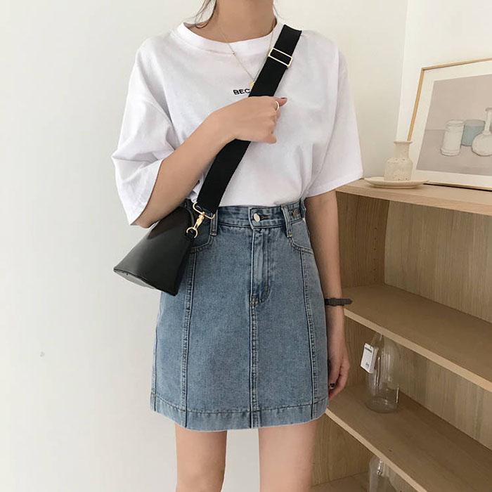 Pofulove Women Retro Anti-light Denim Skirt High Waist Slim Package Hip Skirt Mini A-line Skirts