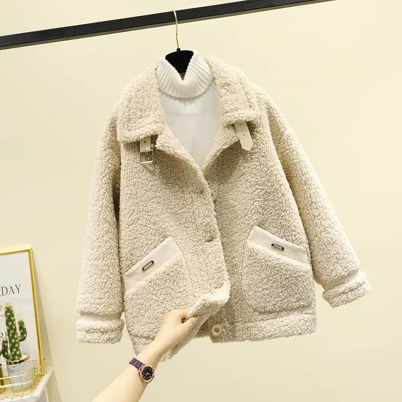 Winter Women's Motorcycle Jacket Lapel Lamb Velvet Jacket Mid-length Women's Button Jacket Thick Warm Long-sleeved Jacket