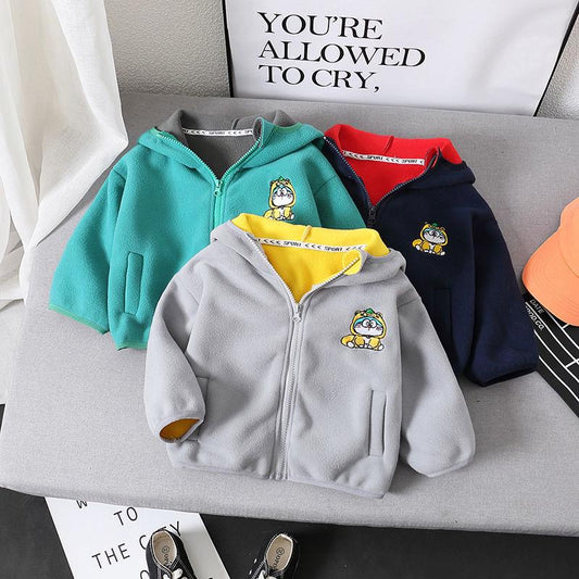 Boys' Spring and Autumn Jackets Children's Autumn Baby Fleece Small and Medium-sized Children's Plus Fleece Hooded Sweater