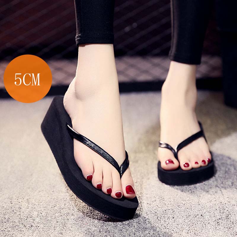Flip-flops Female Version of All-match Casual Fashion Thin Belt Sponge Cake Sandals and Slippers Female Summer Flip-flops Non-slip Soft Beach Shoes