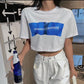Cotton Summer Thin Section Cotton Solid Color Short-sleeved T-shirt Women's Korean Version Loose Short High-waisted Top Trendy