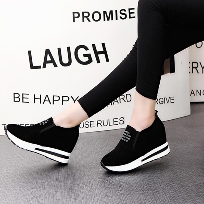 Ladies Leisure Platform Hidden Wedge Heels Slip on Sneakers Shoes