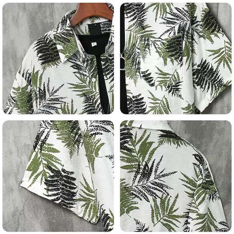 Men's Hawaiian Print 2021 Summer Short Sleeve Button Shirt Beach Casual Men's Top