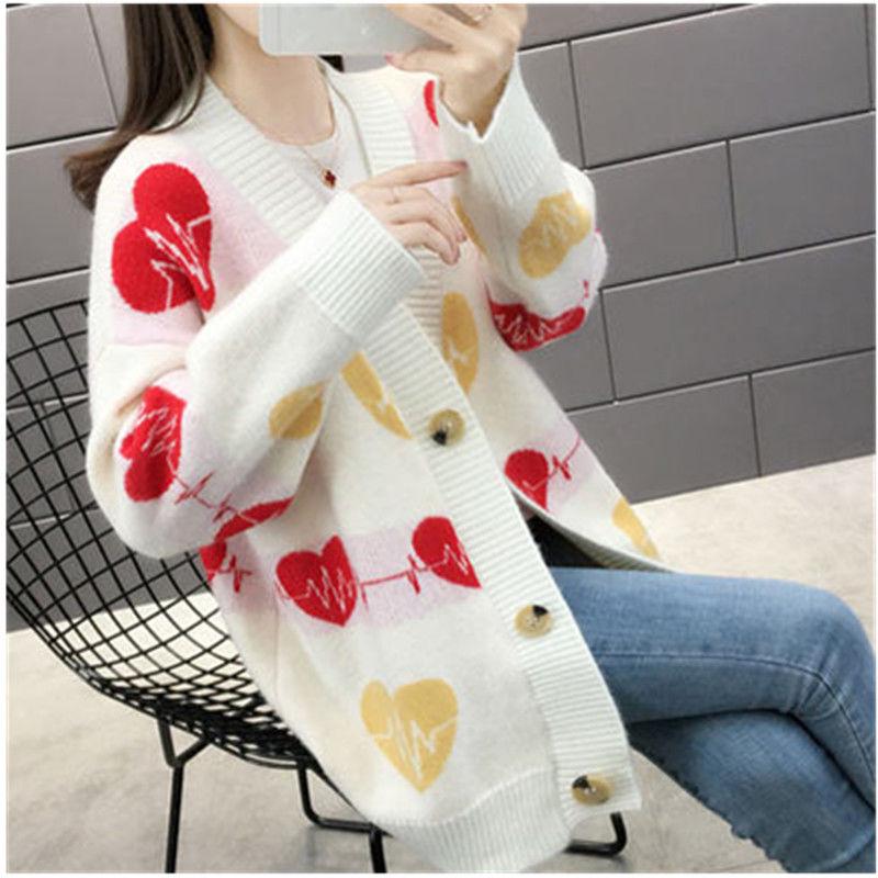 Autumn and Winter Knitted Jacket Mid-length Simple Sweater Loose Casual Women's Top
