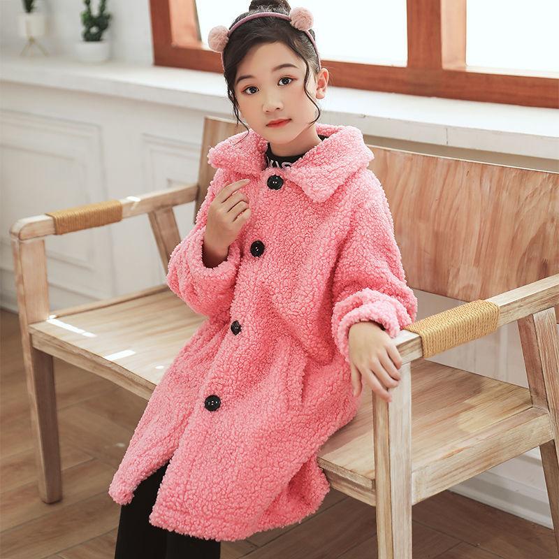 Festive Christmas Clothes Girls Thick Woolen Coat Double-breasted Mid-length Woolen Autumn and Winter Coat
