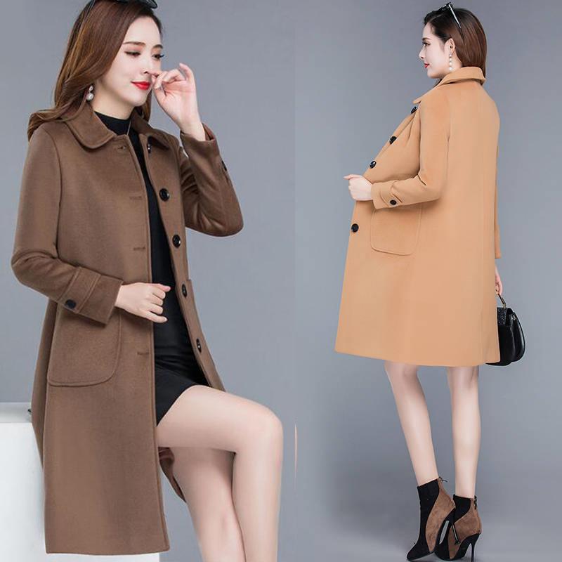 Autumn Winter Coat Jacket  Women Overcoat Wool Coat Long Green Slim Blend Clothes Outerwear