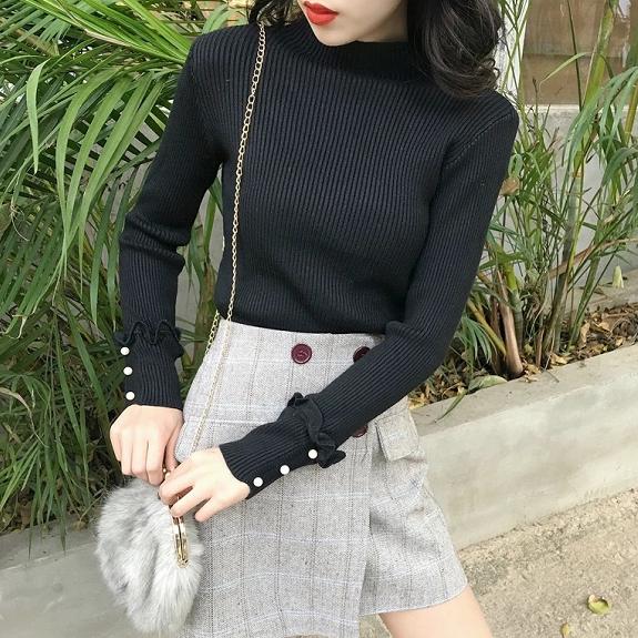 Sweater Women Slim Was Thin Long-sleeved Half-high Collar Pullover Knitted Bottoming Shirt