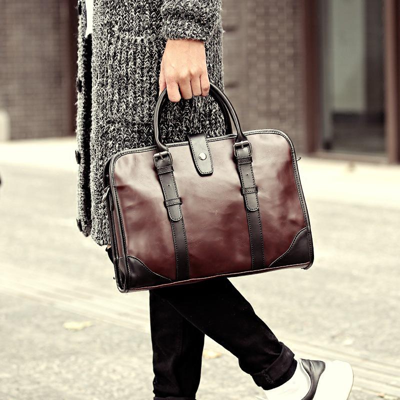 Business briefcase men crazy horse leather zipper waterproof handbag shoulder bag computer bags