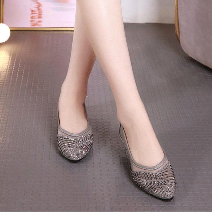 Mesh Sandals Women's Soft Leather Summer Hollow Breathable Low-heeled Shoes Pointed Toe Shoes Shallow Casual Shoes Single Shoes