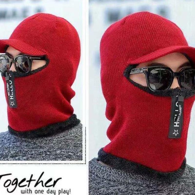 Men's Winter Knitted Hat with Zipper and Fur Lining To Keep Warm with Brim and Velvet Warm Ear Protection