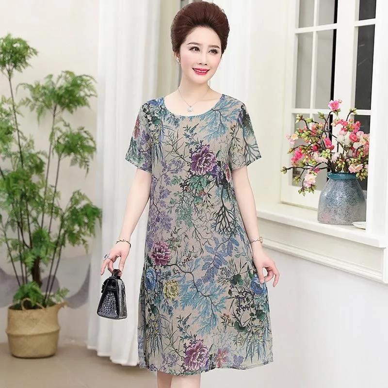 Plus Size Ice Silk Short Dress Casual Comfortable Dresses Summer Short Sleeve Dress Birthday Dresses for Mom