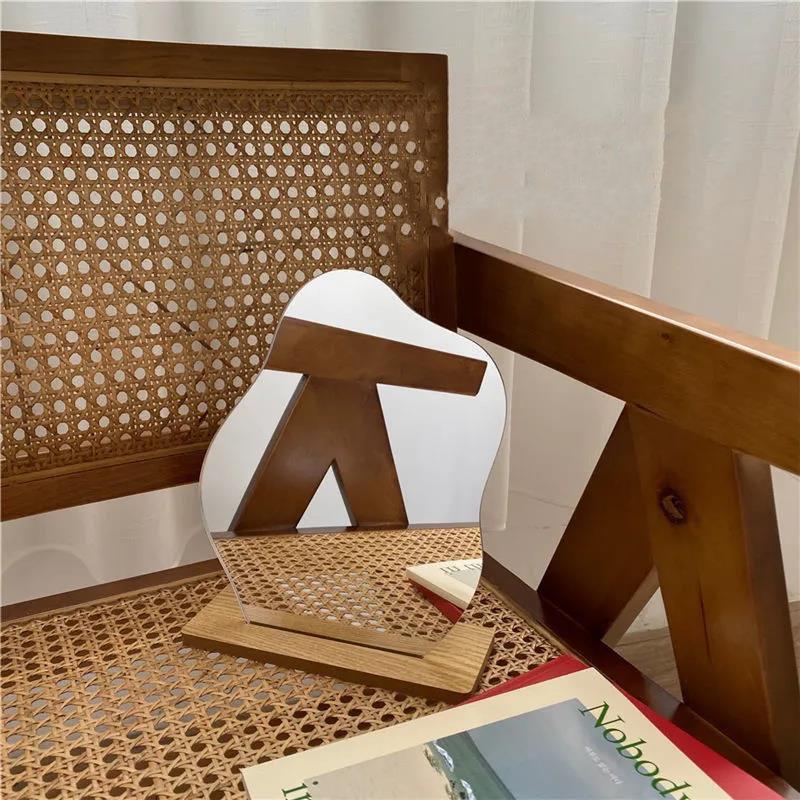 Irregular Mirror Simplicity Single Wooden Makeup Mirror Desktop Creative Travel Student Dormitory Bedroom Home Decoration