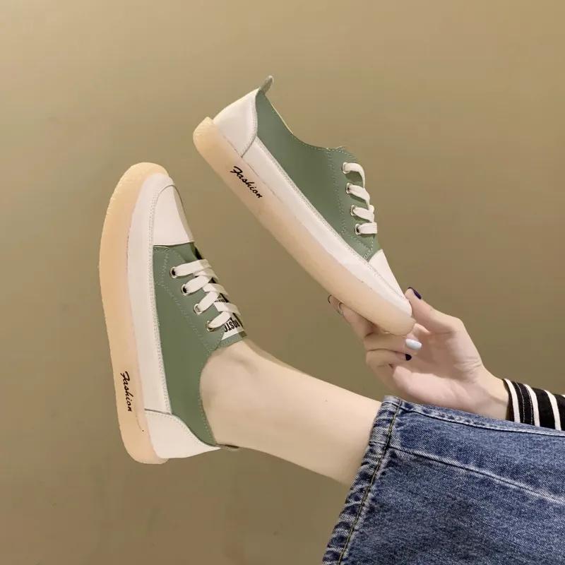High-quality Soft Leather Women's Shoes Soft Bottom Student White Shoes Lazy Shallow Mouth Flat Single Shoes Slip-on Lace-up Casual Shoes Mother Shoes