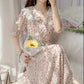 Women Summer Vintage High Waist Fairy Holiday Long Dress Elegant Slim Lace Peter Pan Collar Idyllic Floral Printed Dress
