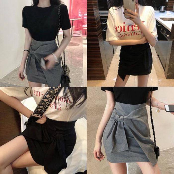 Women Anti-light Skirt High Waist Banded Bow Slim Sexy Package Hip Skirts Mini A-line Skirt