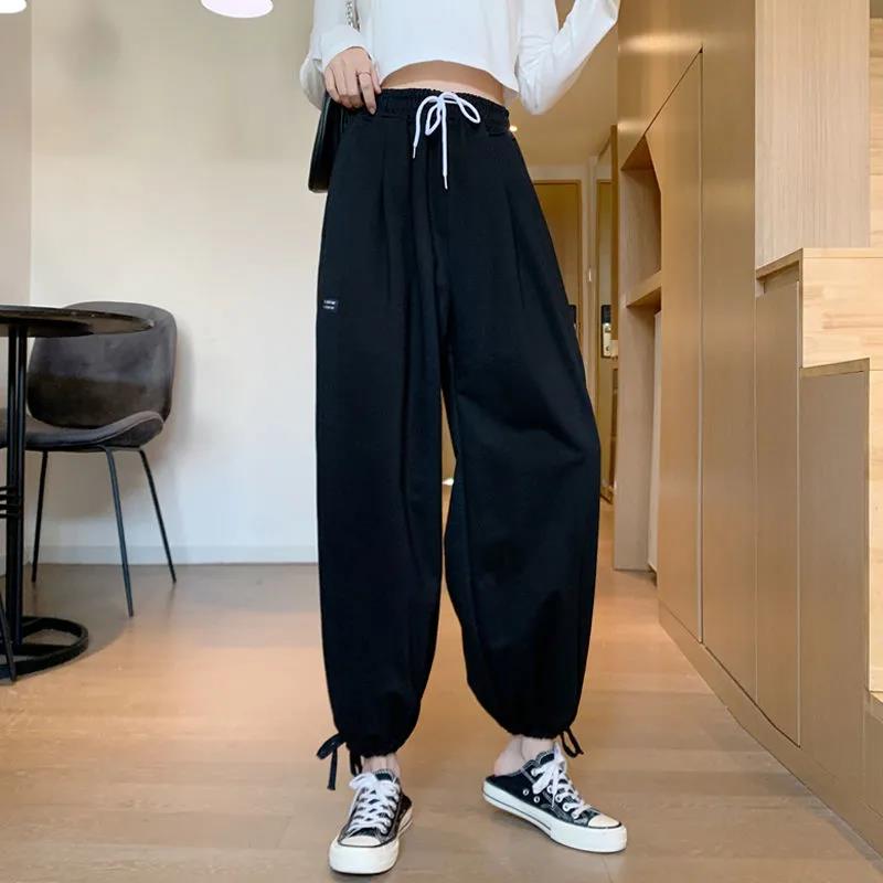 Spring High-waist Sports Casual Pants Female Korean Version Was Thin Loose Straight Trousers Tied Feet Student Guard Pants Trousers