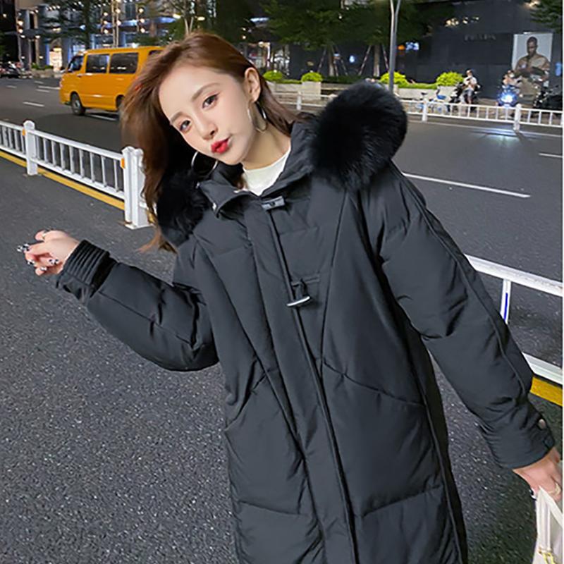 Hooded Down Jacket Women Long Thick White Duck Down Jacket with Real Fox Fur Collar Warm Winter Coat