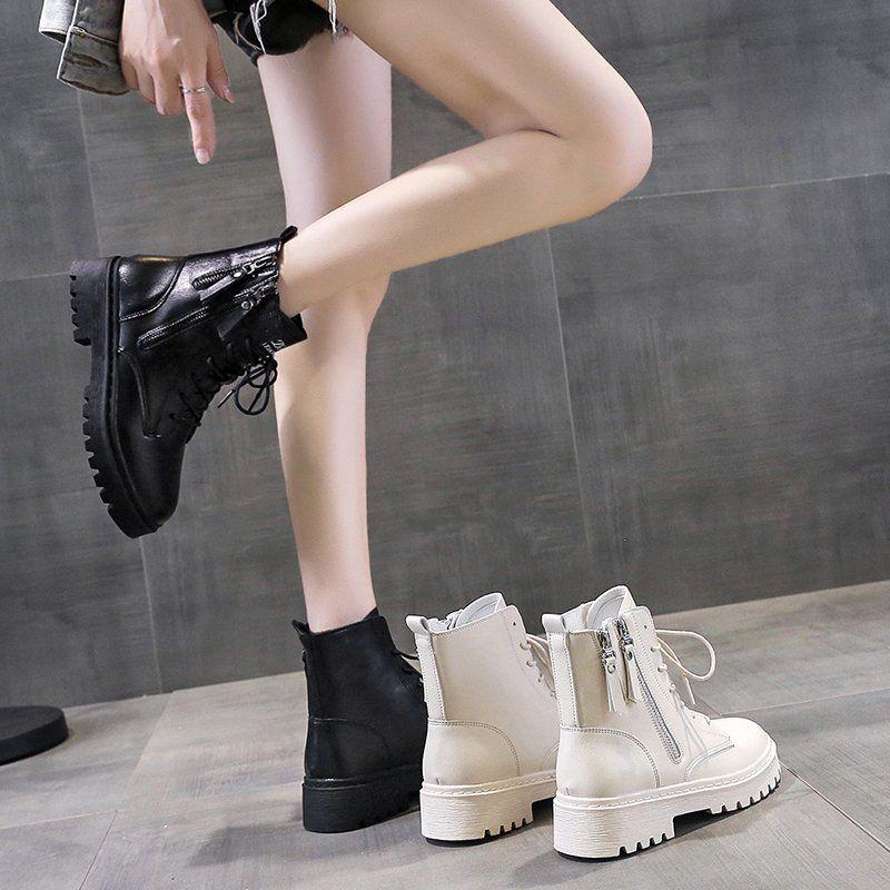 Woman Leather Ankle Boots Lace Up Shoes Woman Short Autumn Winter  Martin boots Platform Heels Working Boots Footwear