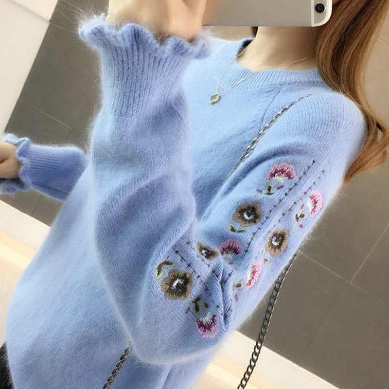 Autumn and Winter Fashion Round Neck Sweater Loose Long-sleeved Pullover Top Simple Style Women's Bottoming Shirt